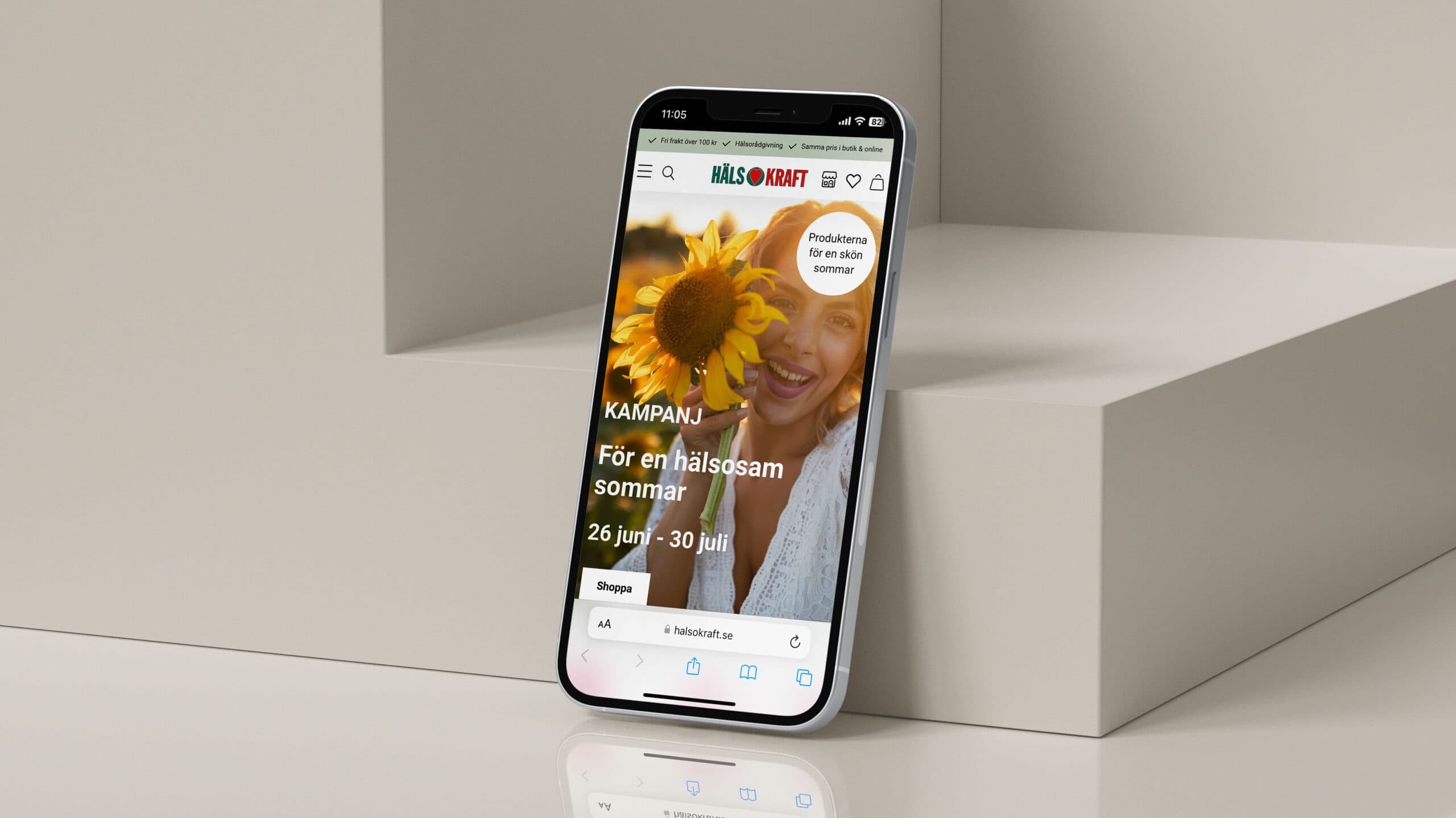 mobiltelefon med hälsokrafts hemsida