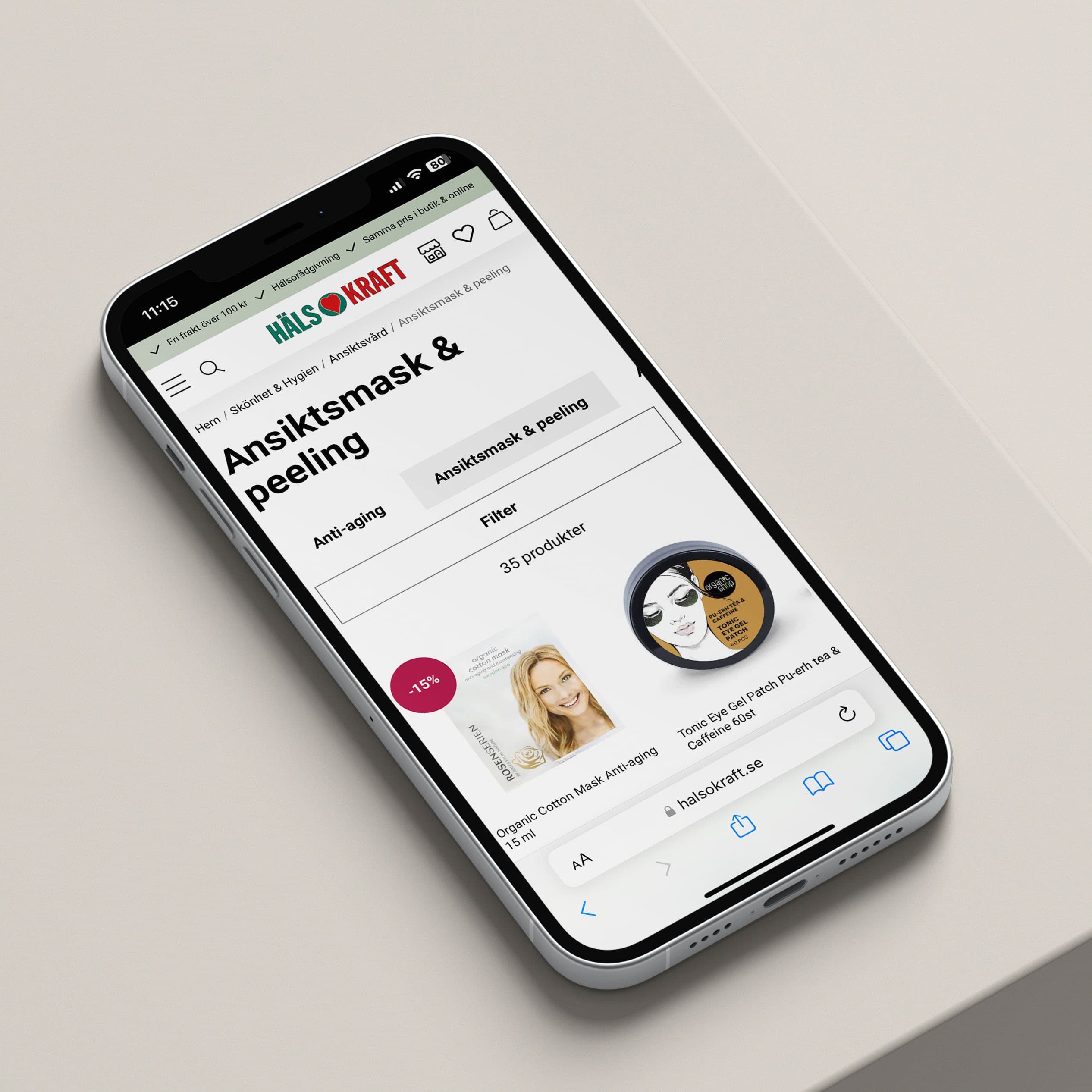 mobiltelefon med hälsokrafts hemsida