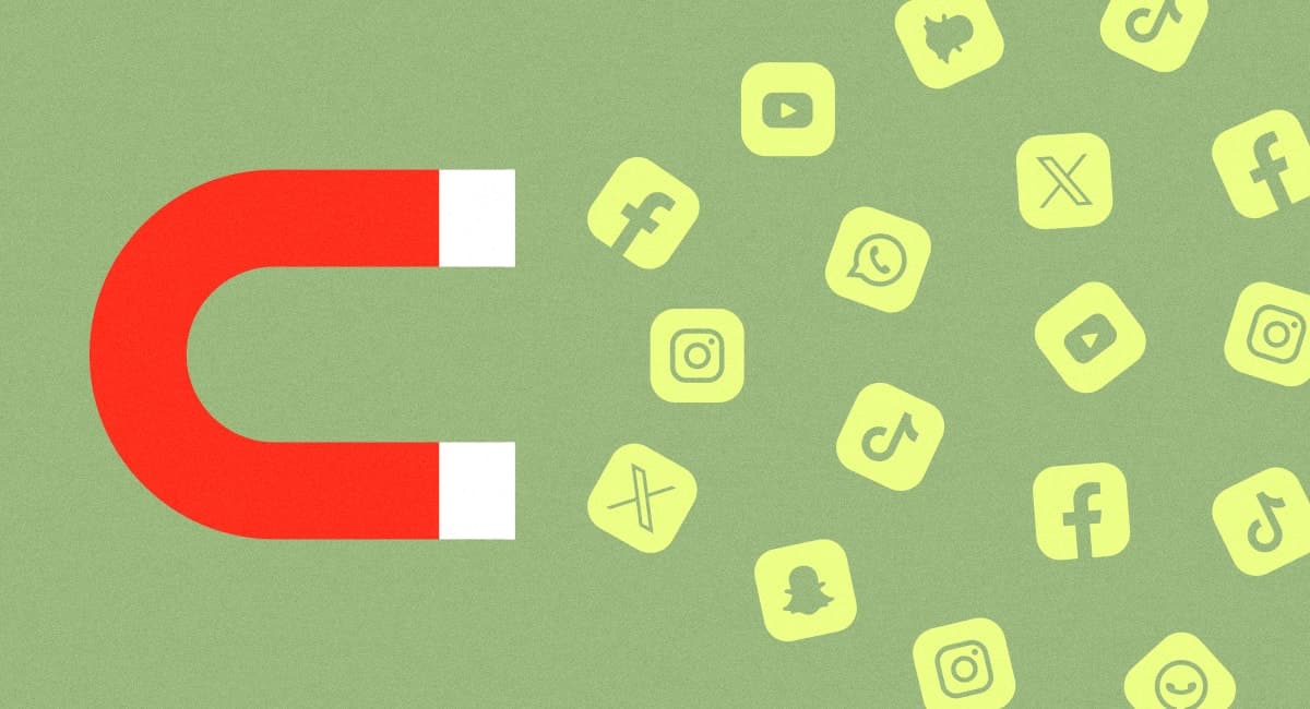 En magnet som drar till sig flera ikoner för sociala medier