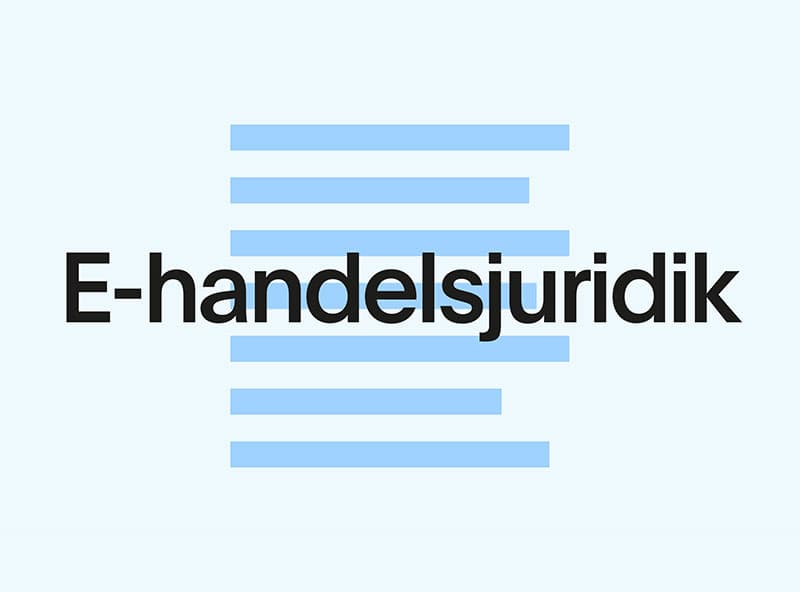 Grafik med texten "E-handelsjuridik" centrerat i bilden