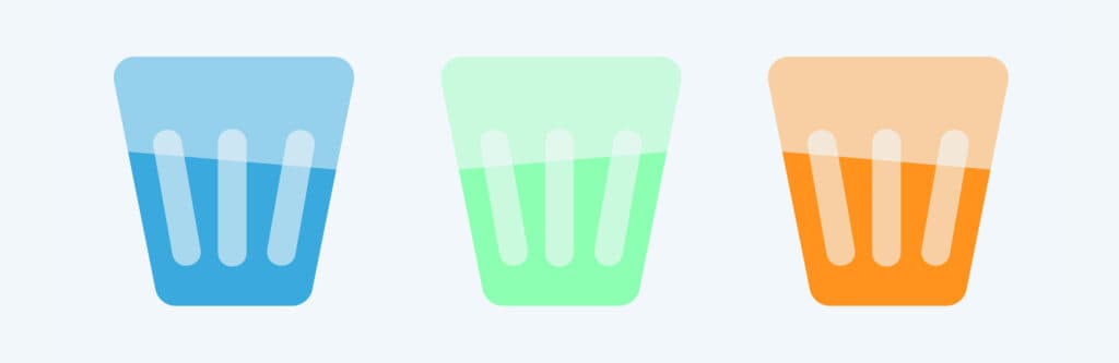 Illustration med tre glas som är olika mycket fyllda