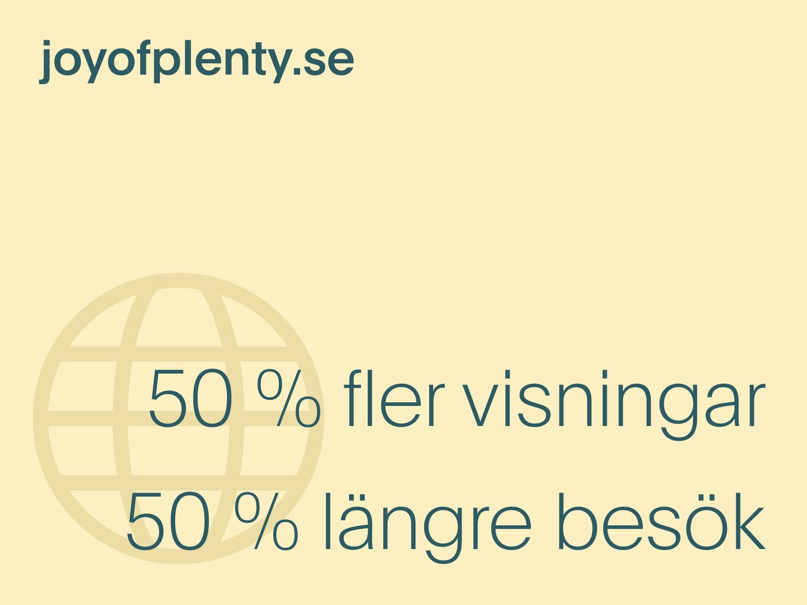 joyofplenty.se har besökts av 50 % fler och haft 50 % längre besök